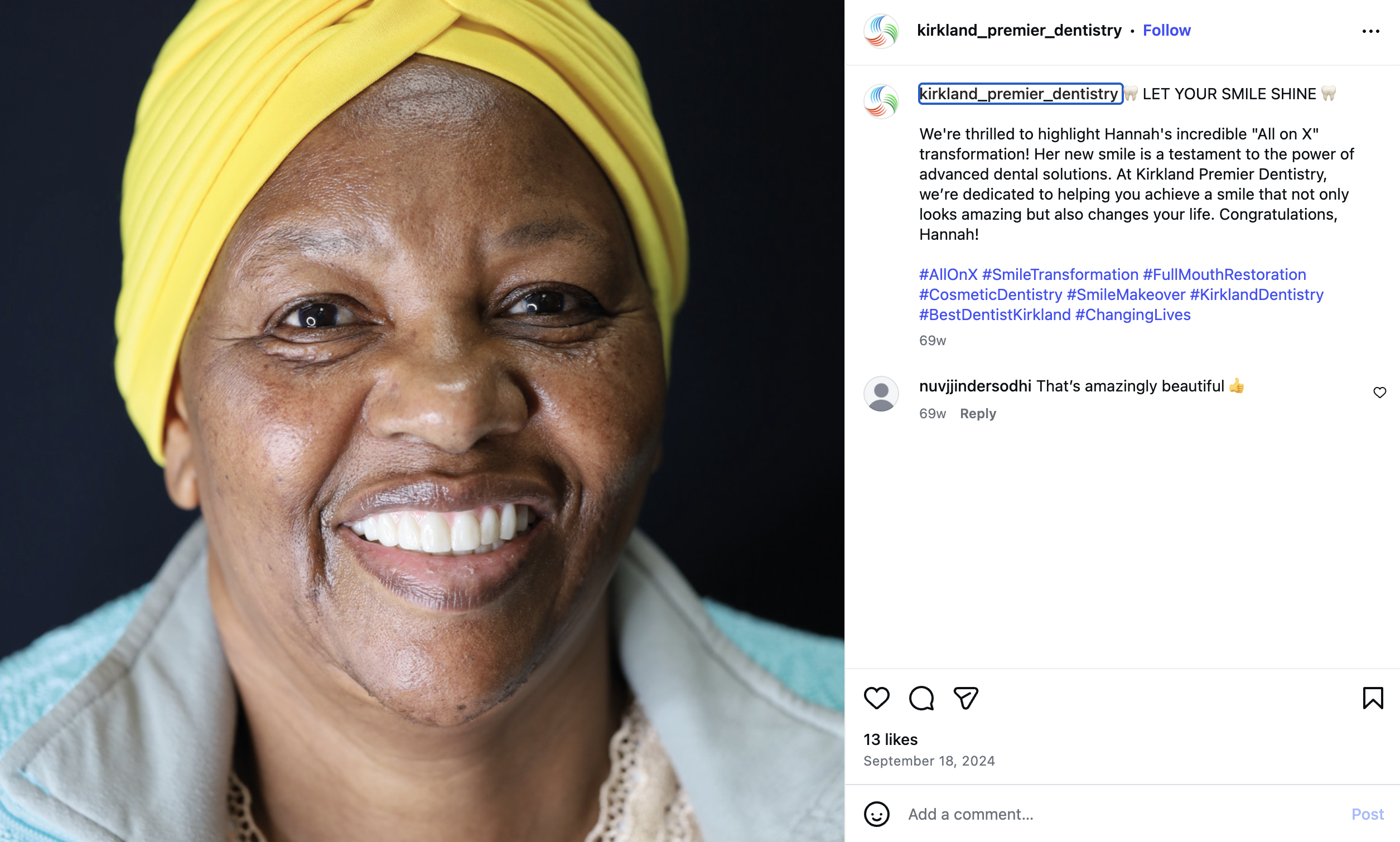 Kirkland Premier Dentistry implant transformation post