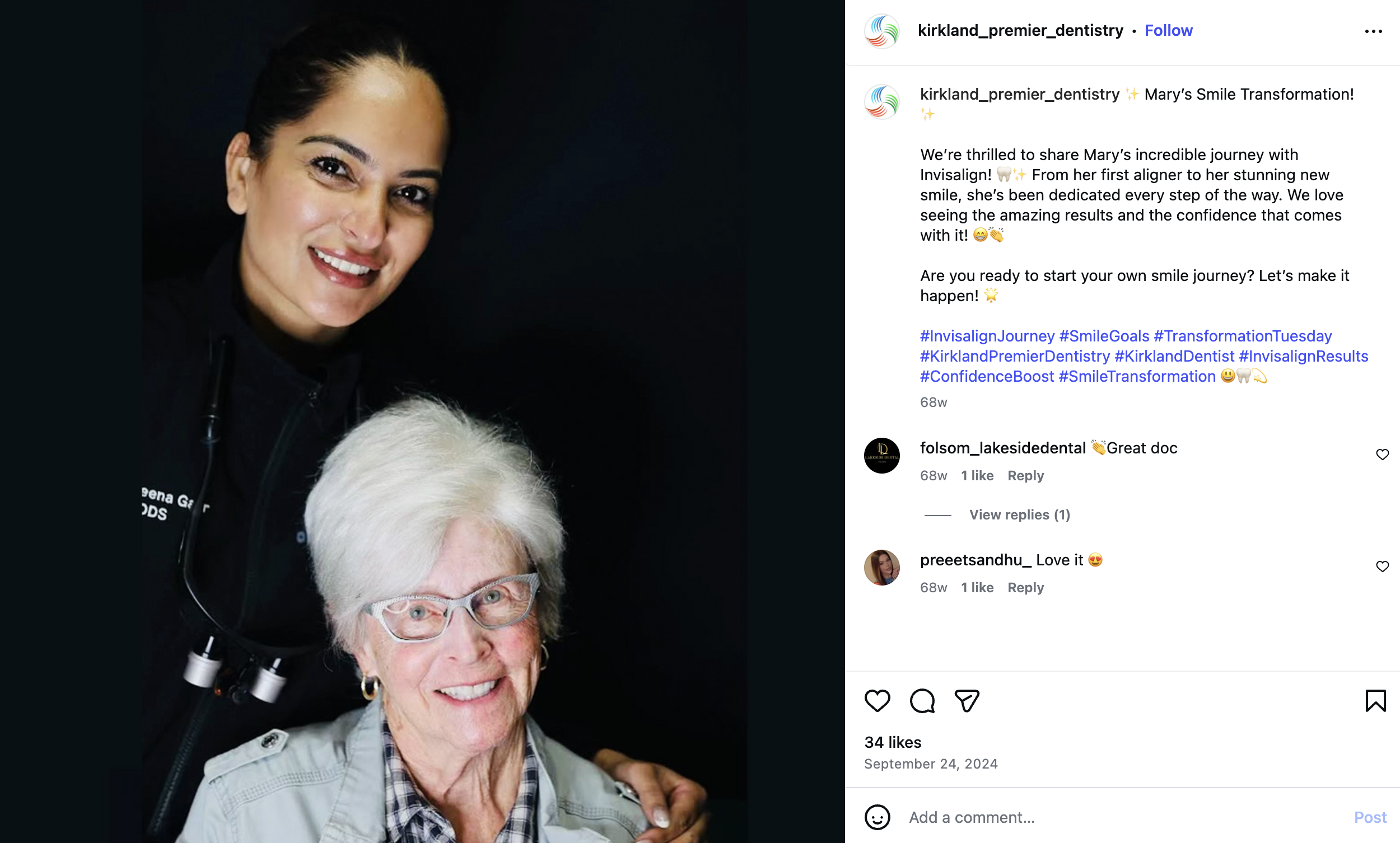 Invisalign result post shared by Kirkland Premier Dentistry